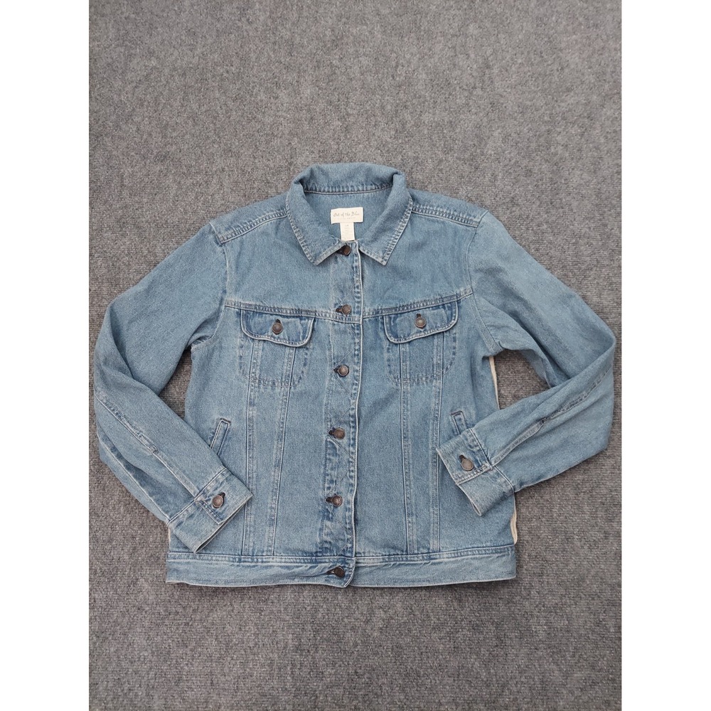 J Jill Out Of the Blue Denim Jacket Womens Medium Tall Blue Trucker SWEATER BACK